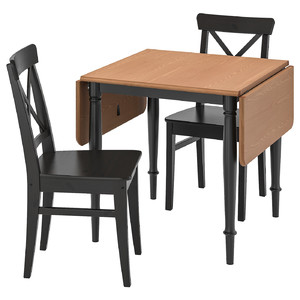 DANDERYD / INGOLF Table and 2 chairs, pine veneer black/black, 74/134x80 cm