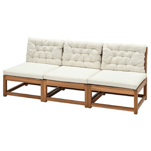 NÄMMARÖ 3-seat modular sofa, outdoor, light brown stained/Kuddarna beige