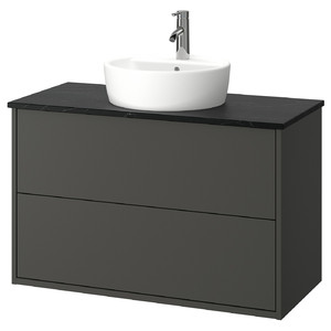 HAVBÄCK / TÖRNVIKEN Wash-stnd w drawers/wash-basin/tap, dark grey/black marble effect, 102x49x79 cm