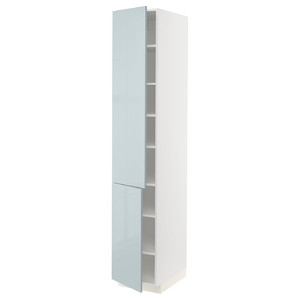 METOD High cabinet with shelves/2 doors, white/Kallarp light grey-blue, 40x60x220 cm