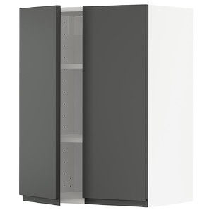 METOD Wall cabinet with shelves/2 doors, white/Voxtorp dark grey, 60x80 cm