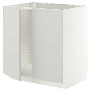 METOD Base cabinet for sink + 2 doors, white/Aspudden light grey, 80x60 cm