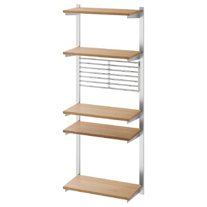 KUNGSFORS Suspension rail with shelf/wll grid, stainless steel/ash