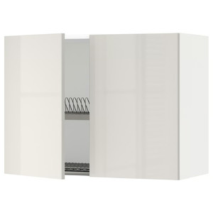 METOD Wall cabinet w dish drainer/2 doors, white/Ringhult light grey, 80x60 cm