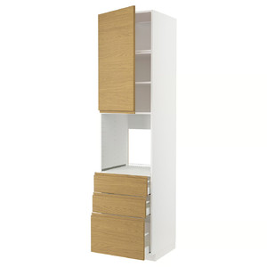 METOD / MAXIMERA High cab f oven w door/3 drawers, white/Voxtorp oak effect, 60x60x240 cm
