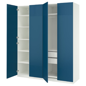 PAX / FYRUDDEN Wardrobe combination, white/blue, 200x60x236 cm