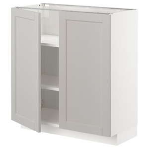 METOD Base cabinet with shelves/2 doors, white/Lerhyttan light grey, 80x37 cm