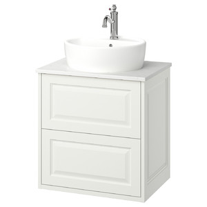 TÄNNFORSEN / TÖRNVIKEN Wash-stnd w drawers/wash-basin/tap, white/white marble effect, 62x49x79 cm