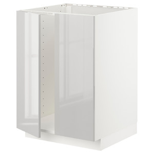 METOD Base cabinet for sink + 2 doors, white/Ringhult light grey, 60x60 cm