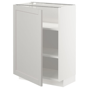 METOD Base cabinet with shelves, white/Lerhyttan light grey, 60x37 cm