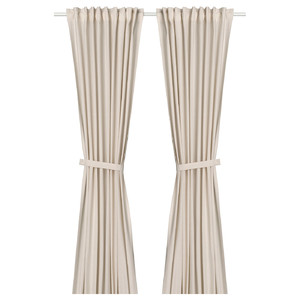 LENDA Curtains with tie-backs, 1 pair, off-white, 140x300 cm