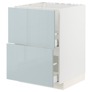 METOD / MAXIMERA Base cab f sink+2 fronts/2 drawers, white/Kallarp light grey-blue, 60x60 cm