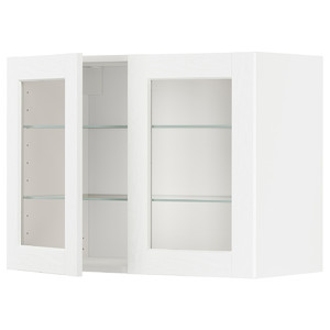 METOD Wall cabinet w shelves/2 glass drs, white Enköping/white wood effect, 80x60 cm
