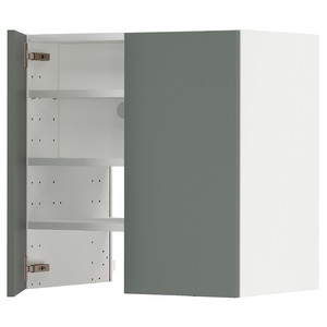 METOD Wall cb f extr hood w shlf/door, white/Bodarp grey-green, 60x60 cm