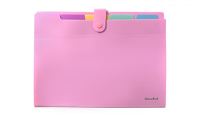 Document File Folder with Button 5 Compartments A4, pastel pink