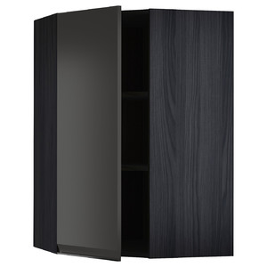 METOD Corner wall cabinet with shelves, black/Upplöv matt anthracite, 68x100 cm