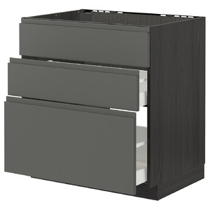 METOD / MAXIMERA Base cab f sink+3 fronts/2 drawers, black/Voxtorp dark grey, 80x60 cm