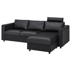 VIMLE 3-seat sofa, with chaise longue with headrest, Grann/Bomstad black