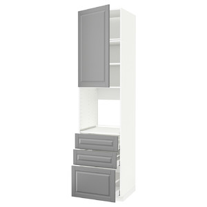 METOD / MAXIMERA High cab f oven w door/3 drawers, white/Bodbyn grey, 60x60x240 cm