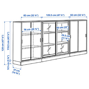 TONSTAD Storage combination w sliding doors, oak veneer/clear glass, 284x37x120 cm