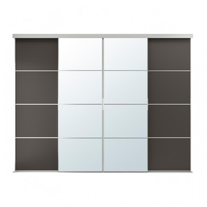 SKYTTA / MEHAMN/AULI Sliding door combination, aluminium/dark grey mirror glass, 301x240 cm