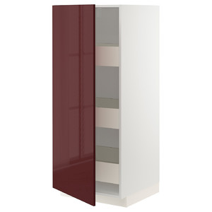 METOD / MAXIMERA High cabinet with drawers, white Kallarp/high-gloss dark red-brown, 60x60x140 cm