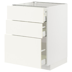 METOD / MAXIMERA Base cabinet with 3 drawers, white/Vallstena white, 60x60 cm