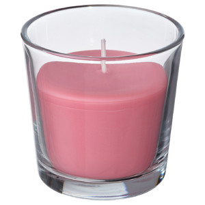 BLODBOK Scented candle in glass, Strawberry/bright pink, 25 hr