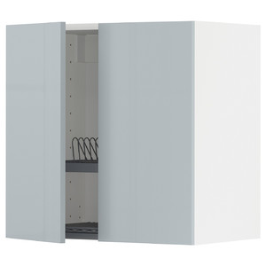 METOD Wall cabinet w dish drainer/2 doors, white/Kallarp light grey-blue, 60x60 cm