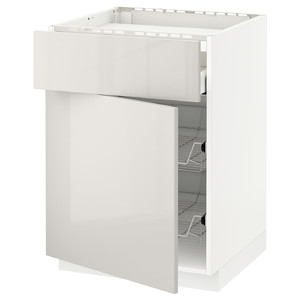 METOD / MAXIMERA Base cab f hob/drawer/2 wire bskts, white/Ringhult light grey, 60x60 cm