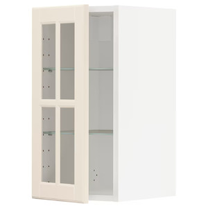 METOD Wall cabinet w shelves/glass door, white/Bodbyn off-white, 30x60 cm