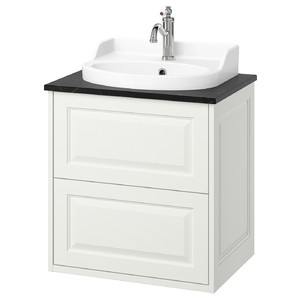 TÄNNFORSEN / RUTSJÖN Wash-stnd w drawers/wash-basin/tap, white/black marble effect, 62x49x76 cm