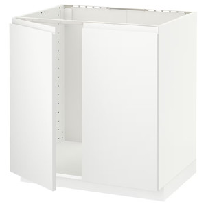 METOD Base cabinet for sink + 2 doors, white/Voxtorp matt white, 80x60 cm