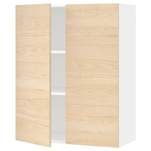 METOD Wall cabinet with shelves/2 doors, white/Askersund light ash effect, 80x100 cm