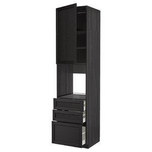 METOD / MAXIMERA High cab f oven w door/3 drawers, black/Lerhyttan black stained, 60x60x240 cm