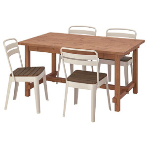 NORDVIKEN / NORRMANSÖ Table and 4 chairs, antique stain/beige acacia, 152/223x95 cm