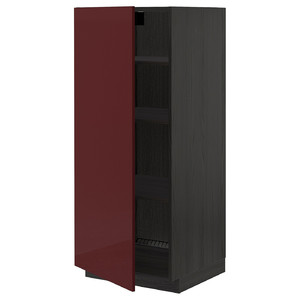 METOD High cabinet with shelves, black Kallarp/high-gloss dark red-brown, 60x60x140 cm