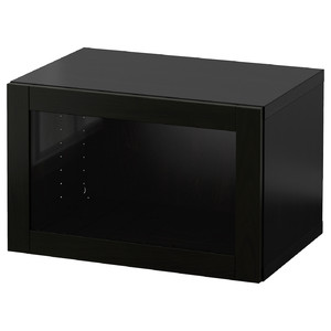 BESTÅ Wall-mounted cabinet combination, black-brown/Sindvik black-brown clear glass, 60x42x38 cm