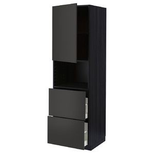 METOD / MAXIMERA Hi cab f micro w door/2 drawers, black/Nickebo matt anthracite, 60x60x200 cm