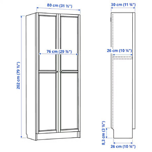 BILLY Bookcase with doors, brown walnut effect, 80x30x202 cm