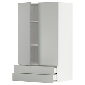 METOD / MAXIMERA Wall cabinet w 2 doors/2 drawers, white/Havstorp light grey, 60x100 cm