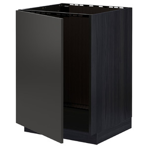 METOD Base cabinet for sink, black/Nickebo matt anthracite, 60x60 cm