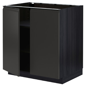 METOD Base cabinet with shelves/2 doors, black/Upplöv matt anthracite, 80x60 cm