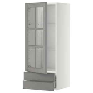 METOD / MAXIMERA Wall cabinet w glass door/2 drawers, white/Bodbyn grey, 40x100 cm