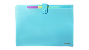 Document File Folder with Button 5 Compartments A4, pastel blue