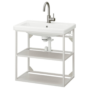 ENHET / TVÄLLEN Open wash-stand with 2 shelves, white, Glypen tap, 64x43x65 cm
