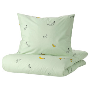 VÄNKRETS Duvet cover and pillowcase, banana pattern pale green, 150x200/50x60