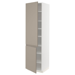 METOD High cabinet with shelves/2 doors, white/Upplöv matt dark beige, 60x60x220 cm