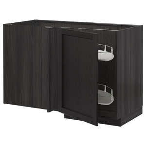 METOD Corner base cab w pull-out fitting, black/Lerhyttan black stained, 128x68 cm