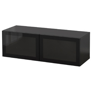 BESTÅ Wall-mounted cabinet combination, black-brown/Glassvik black, 120x42x38 cm